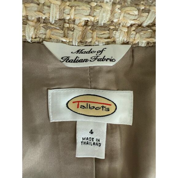 Talbots Tweed Blazer Jacket Italian Fabric Career‎ Office Beige Metallic Sz 4 - Picture 2 of 14